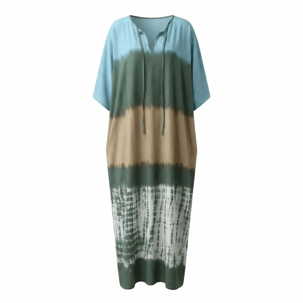 

Casual Boho Bikini Cover-ups V-Neck Tie-Dye Gradient Loose Maxi Dress Quick-dry Oversized Bikini Sunscreen Shawl For Women