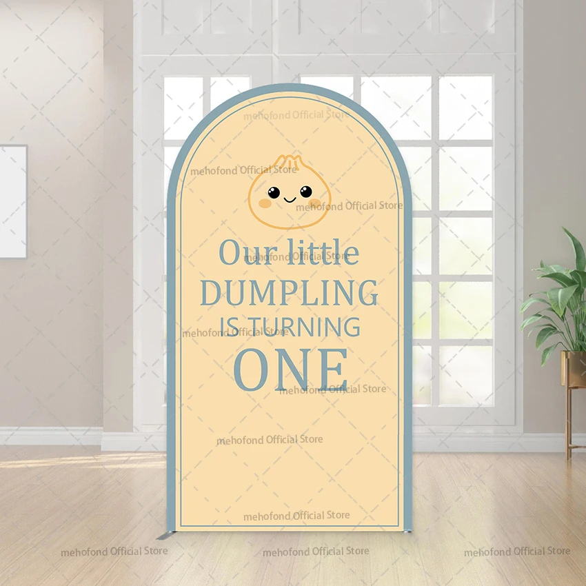 Mehofond Custom 2-Sided Our Dumpling Is Turning One Kids Birthday Party Baby Shower Cover Chiara Arch Background Decor Backdrop