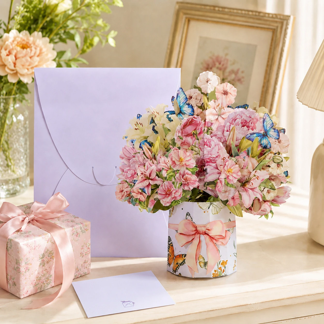

3D Pop-Up Butterfly Heart Greeting Card with Envelope: Teacher's Day and Birthday Greeting Card with Paper Cut-Out Ornament