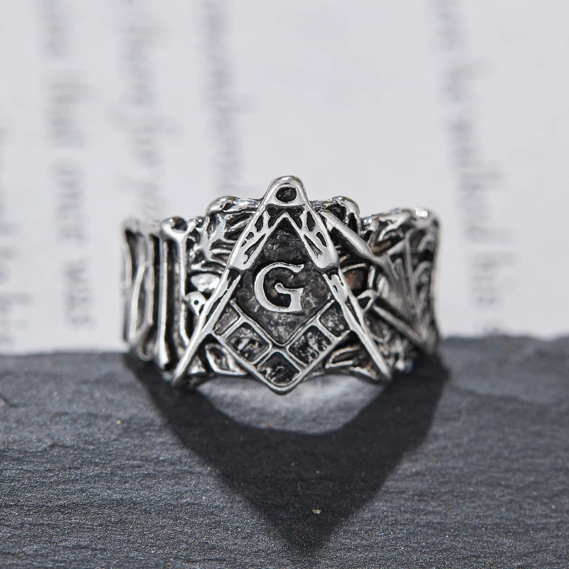 Hip Hop Punk Men's Masonic Symbol Ring Ladies Vintage Fashion Personality Creative Party Jewelry Gift view 2