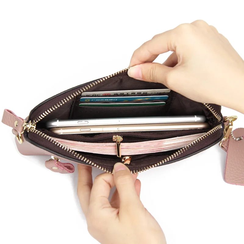 Western cowhide Leather Phone Bag Long Women Wallet Large Capacity Zipoper Coin Cluth for Ladies
