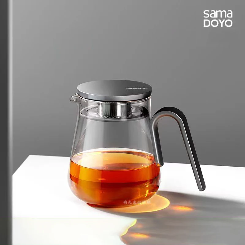 SAMADOYO- Heat resistant glass teapot, aluminum alloy cup lid, teapot with filter screen, 600ml