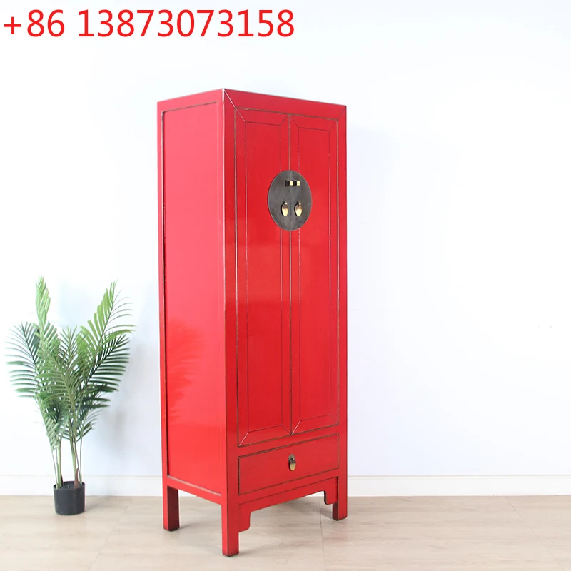 Solid wood double-door wardrobe, living room wine storage cabinet light luxury wardrobe
