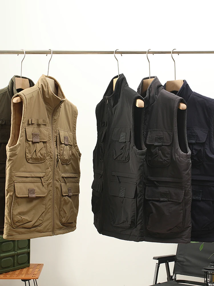 

Men's Faion Urban Workwear Jaet Stand Collar Fce Vest Coat 3 Large kets Outdoor Autumn Winter Warm Clothing