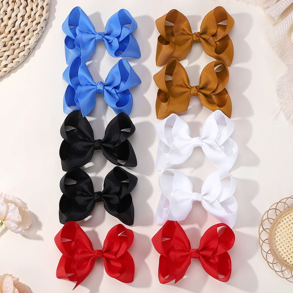 

10Pcs/lot 4inch Ribbon Bows Hair Clip Set Solid Color Cheer Bowknot Hairgripes for Children New Color Clips Wholesale