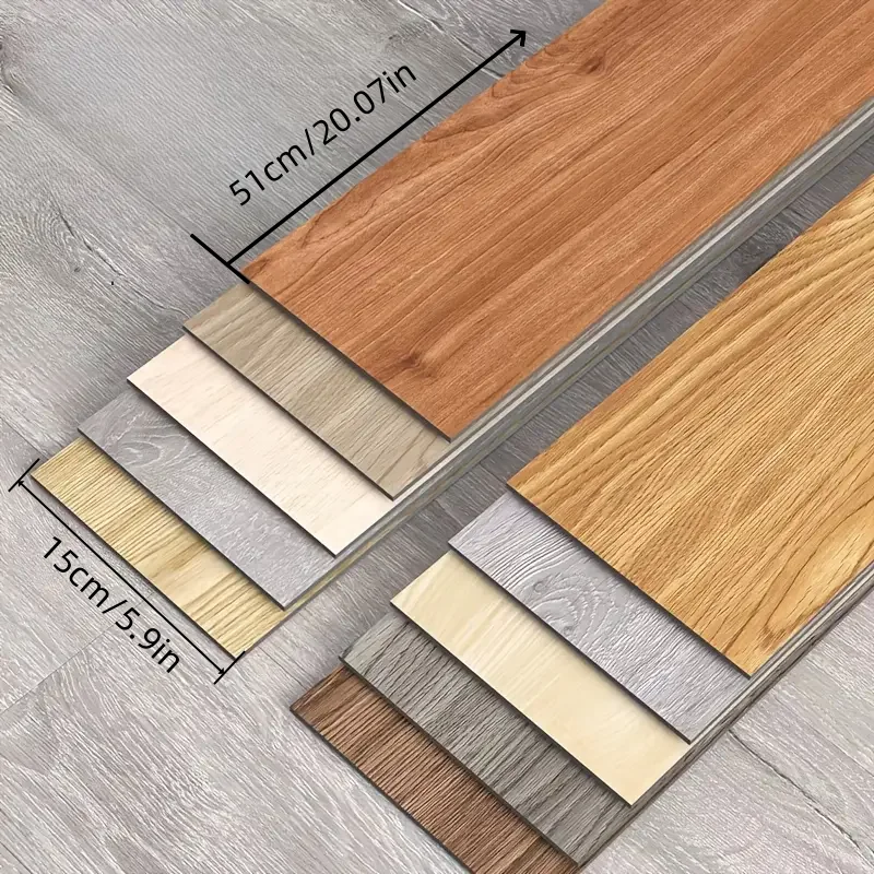 10pcs 51cm/20.07in Vintage Wood Grain Self-Adhesive Anti-Slip Flooring Tiles, Removable Thick Durable Waterproof Peel and Stick