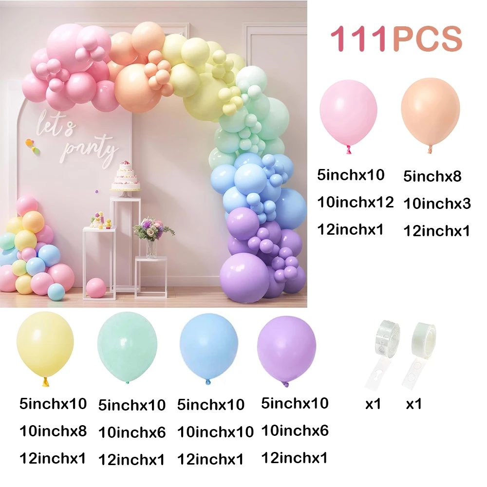 111Pcs Pastel Rainbow Balloon Arch Garland Kit 1st Birthday Party Latex Balloon Arch Baby Shower Air Globos Decorations Supplies