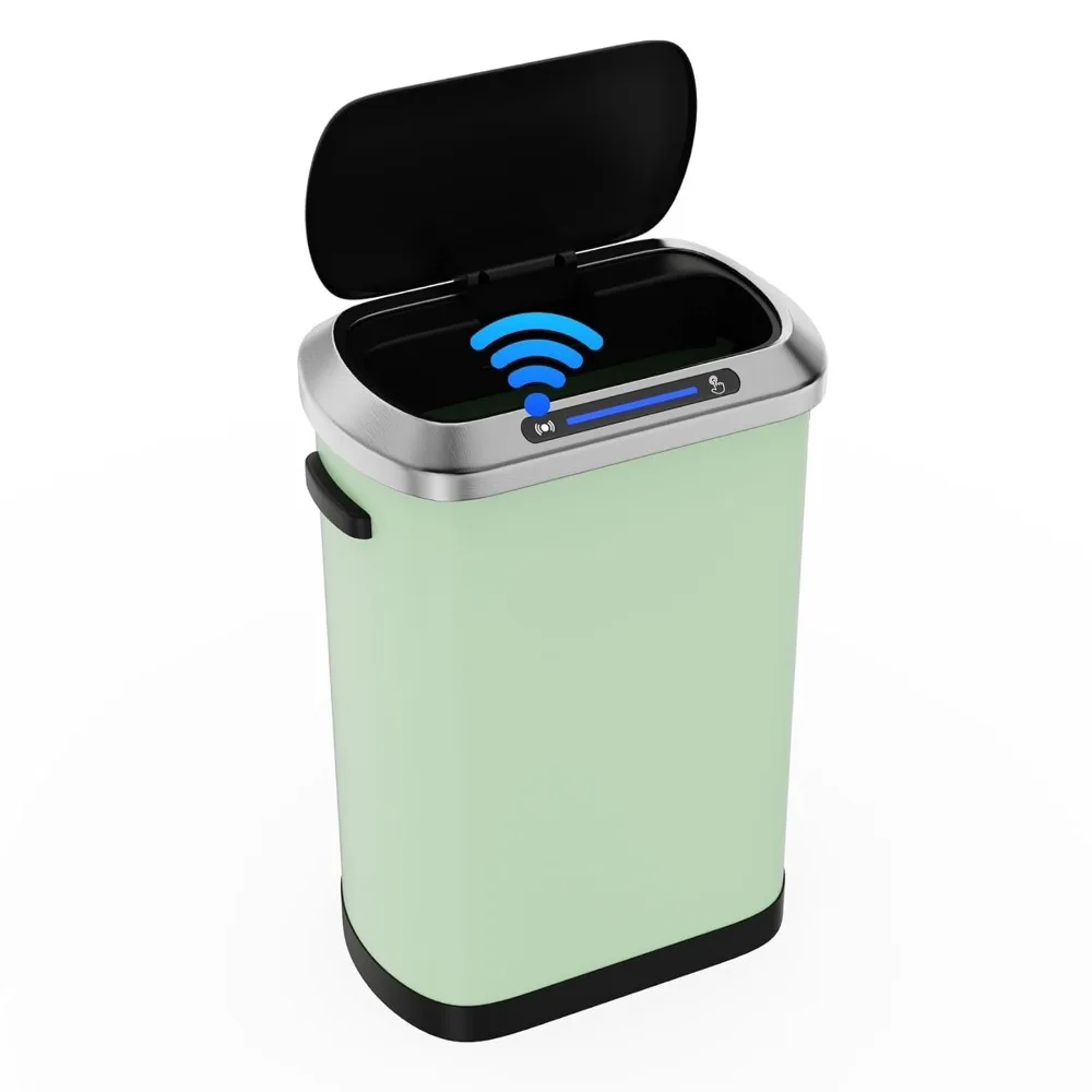 

Blue 13 Gallon 50L Smart Automatic Trash Cans, Stainless-Steel Thickened Body with Super Mute Sensor Lid and 30 Count Garbage B