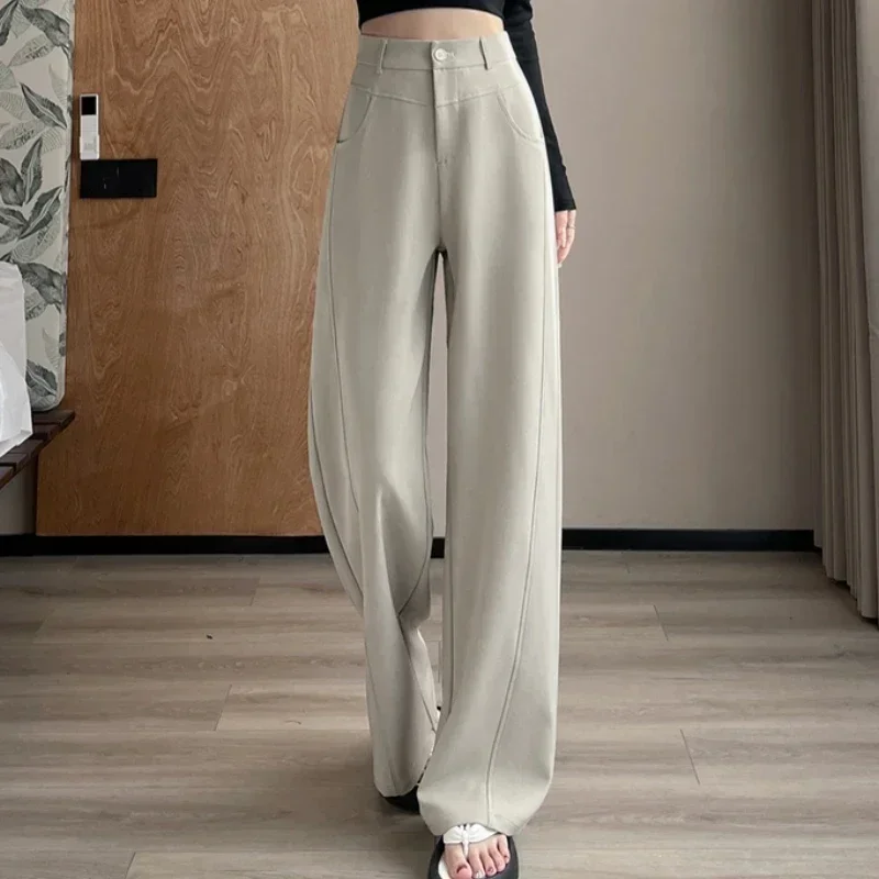 Spring Summer Vintage Women's Wide Leg Pants 2025 New High Waist Solid Casual Loose Straight Full Length Trousers for Womens