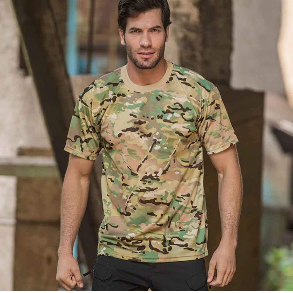 Outdoor Sports Men T-Shirts 3D Camouflage Quick Dry O Neck Short Sleeve Tops Shirt Camo Hiking Hunting T Shirt