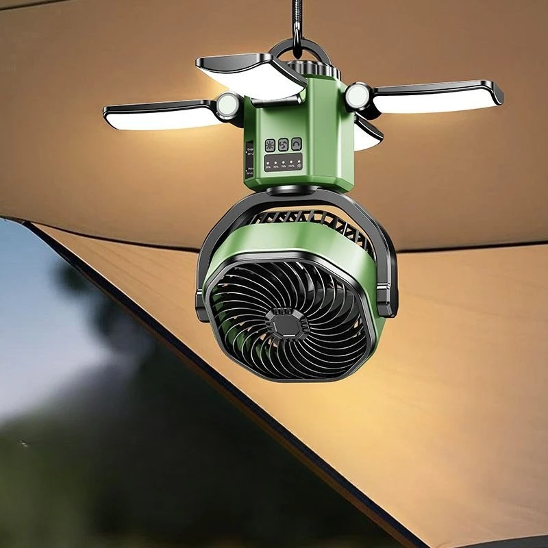 

Портативный вентилятор для кемпинга Eary с аккумулятором емкостью 6000 мАч, перезаряжаемый на солнечной батарее, 4 скорости, ветер, сильный воздушный поток, освещение, уличный вентилятор воздушного охлаждения