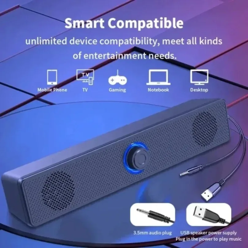 Wireless Bluetooth and PC Soundbar Wired Speaker USB Powered Soundbar for TV Pc Laptop Gaming Home Theater Surround Audio System