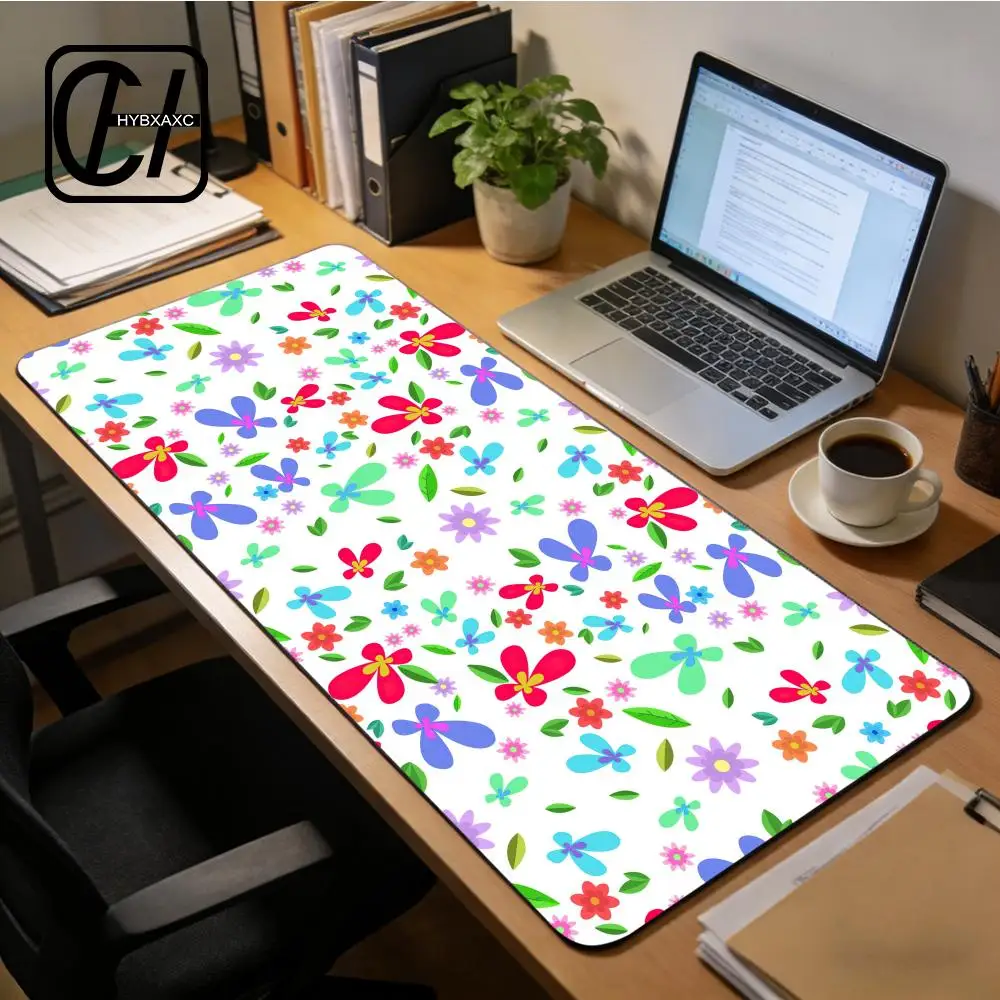 

Simple Floral Flowers Leaves Art Pattern Desk Mat Mousepad XXL Large Retro Light Luxury Design Mouse Pad