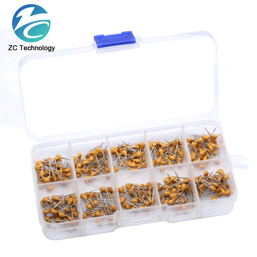 300pcs 10Value 50V 10pF 20pF 30pF 47pF 56pF 68pF 100pF 1nF 10nF 100nF Multilayer Ceramic Capacitor Assortment Monolithic Kit Box