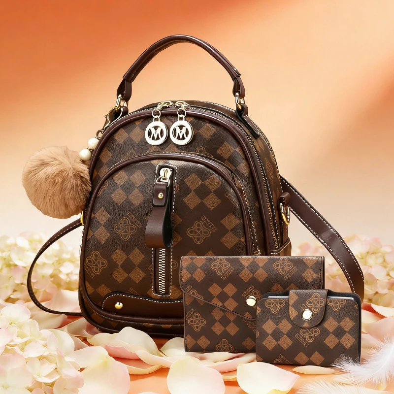 Fashionable women's backpack, light luxury printed small backpack, high-end women's small travel bag, four-way carrying women's