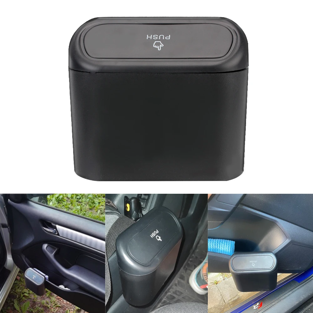 Drücken Typ Mülleimer Auto Mülleimer Hängen Fahrzeug Müll Staub Fall Lagerung Box Auto Innen Zubehör ABS Schwarz