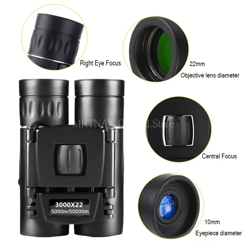 3000x22 Powerful Binoculars 50000M Long Range Folding Mini Telescope BAK4 FMC Optics For Hunting Sports Outdoor Camping Travel