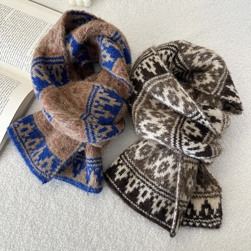 

Winter Warm Fair Isle Scarf Thickened Korean Couple Neck Warmer Sweet Cute Knitted Wool Neck Wrap Shawl New
