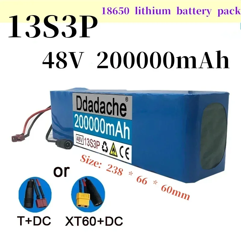 

New 48V 200000mAh 20000W 13S3P XT60 lithium-ion battery pack 200Ah, suitable for 54.6V electric bicycles and scooters with BMS