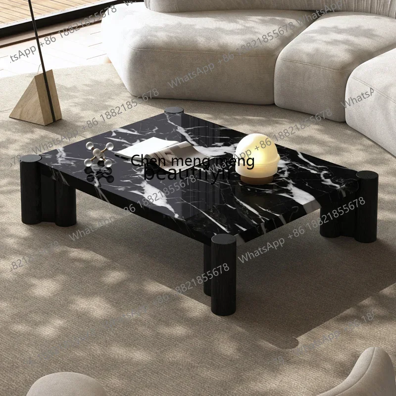 

20031Natural marble solid wood coffee table living room designer modern black luxury stone coffee table