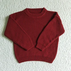 All'ingrosso neonata maglione rosso scuro felpa Casual Pullover camicetta maglione neonato bambino cappotto lavorato a maglia bambini vestiti per bambini