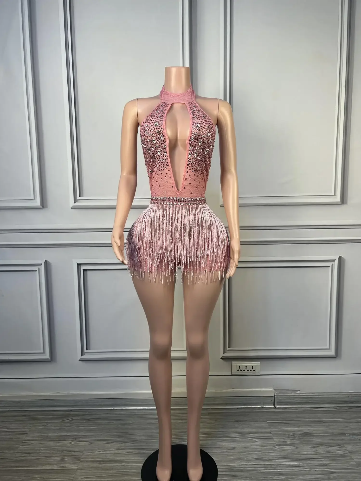 Sparkly Diamond Tassel Women Leotard club Dance Show Stage Wear Fashion Stretch Backless Bodysuits Party Female Singer Outfits