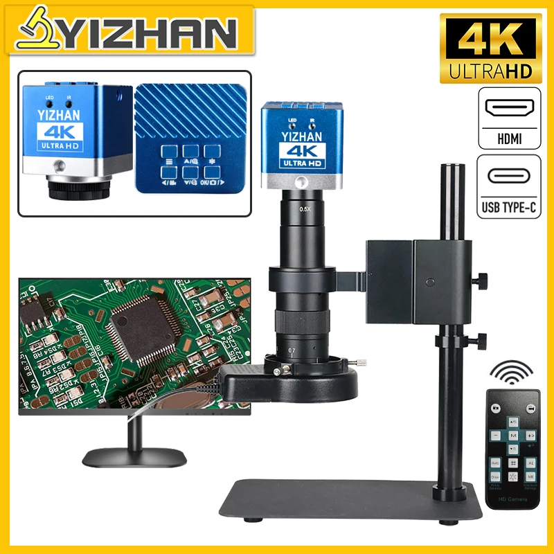 YIZHAN 4K 60MP UHD microscopio electrónico Digital 1080P 60FPS/30FPS HDMI tipo C Microscopio cámara 180X lente herramientas de reparación de soldadura