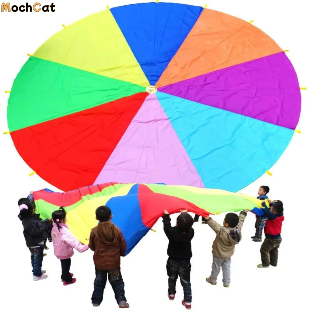 

2-10 Meter Rainbow Umbrella Rainbow Color Bouncing Mat Perception Training Equipment Jumping Bag Parachute Activity Toys