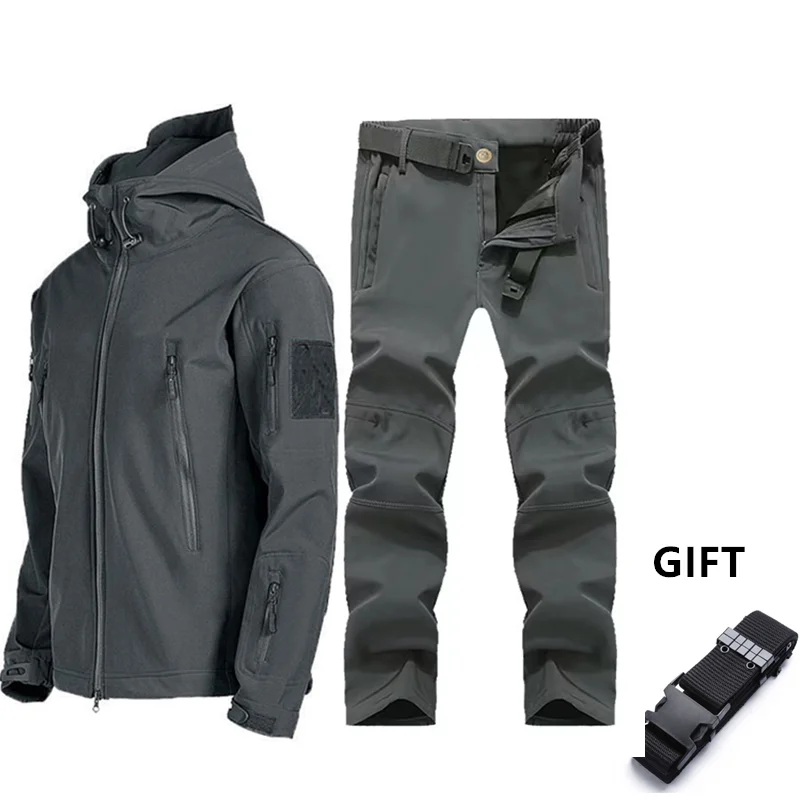 2023Winter Outdoor Warmth and Waterproof Special Forces Training Plus Thickened Velvet Soft Shell Jacket Tactical Set Gift Belt