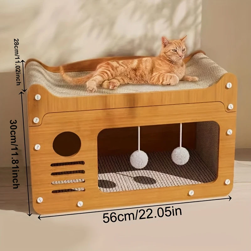 Large Cat House with Scratching Board Indoor Cat Shelter for Resting and Playing Easy Assembly Suitable for Multi-Cat Families