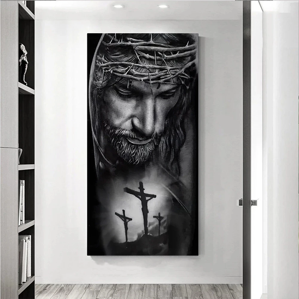 Black and White Crown of Thorns Jesus Canvas Painting Classic Posters and Prints Wall Art Pictures for Living Room Home Decor