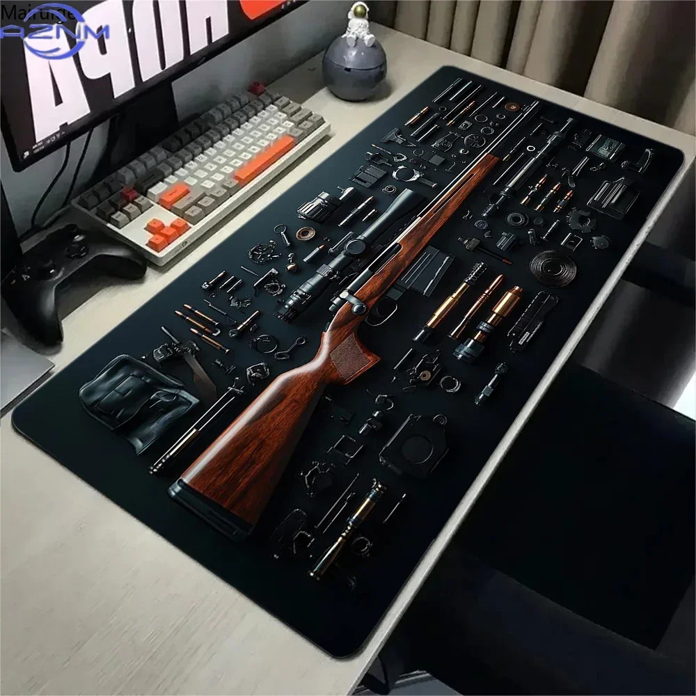 Oval Tactical Gun Large Mouse Pad Precision Gaming Design Desk Pads Anti-Slip Rubber Bottom 800X400 Washable Surface Office Mat