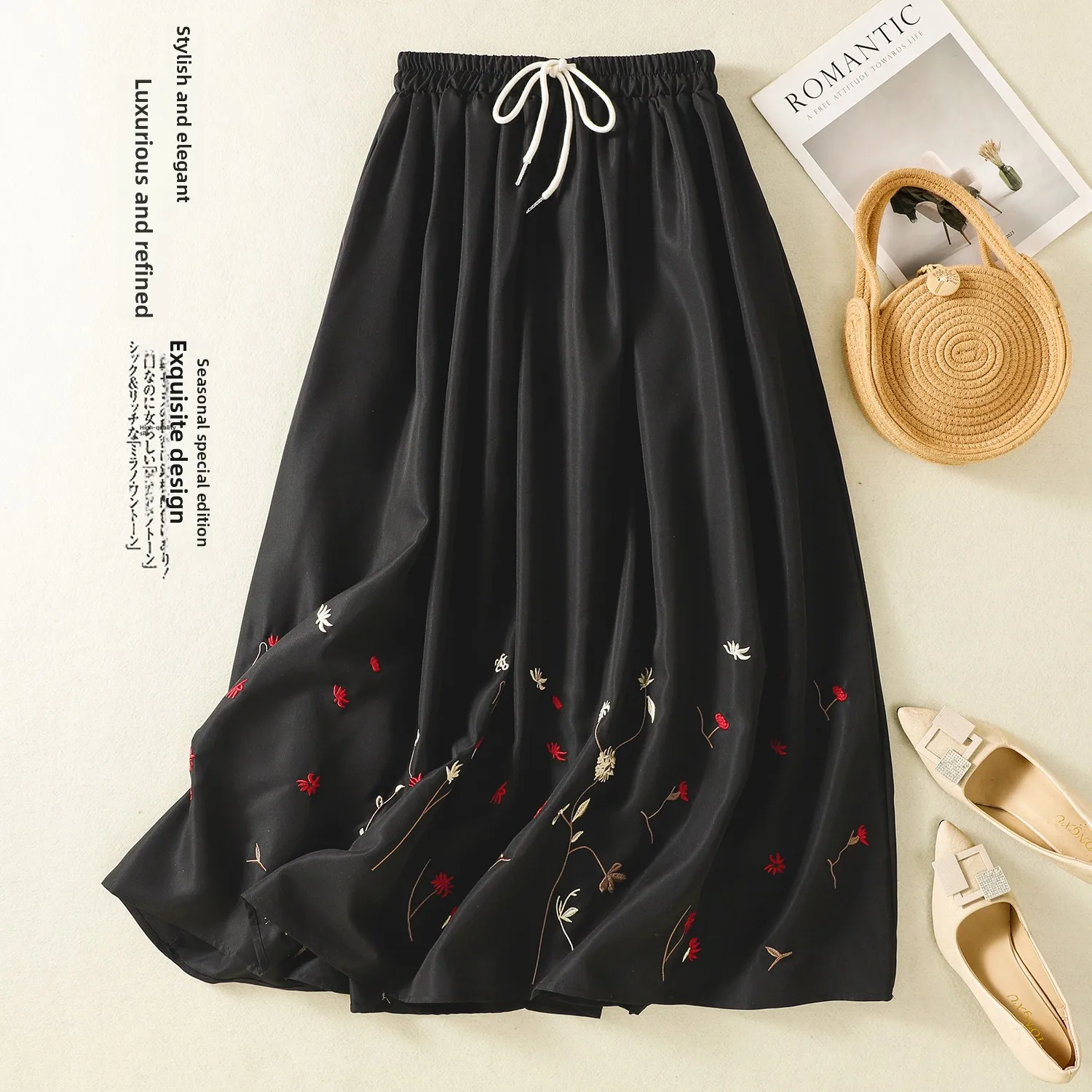 

Elegant Artistic Cotton Linen Half Skirt with Exquisite Embroidery for Women Unique Retro Chinese Style Commute A-Line Skirt