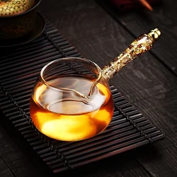 300ml Transparent Heat Resistant Glass Gilded Side Handle Tea Dispenser Fair Cup Chahai Kungfu Tea Set Justice Cup