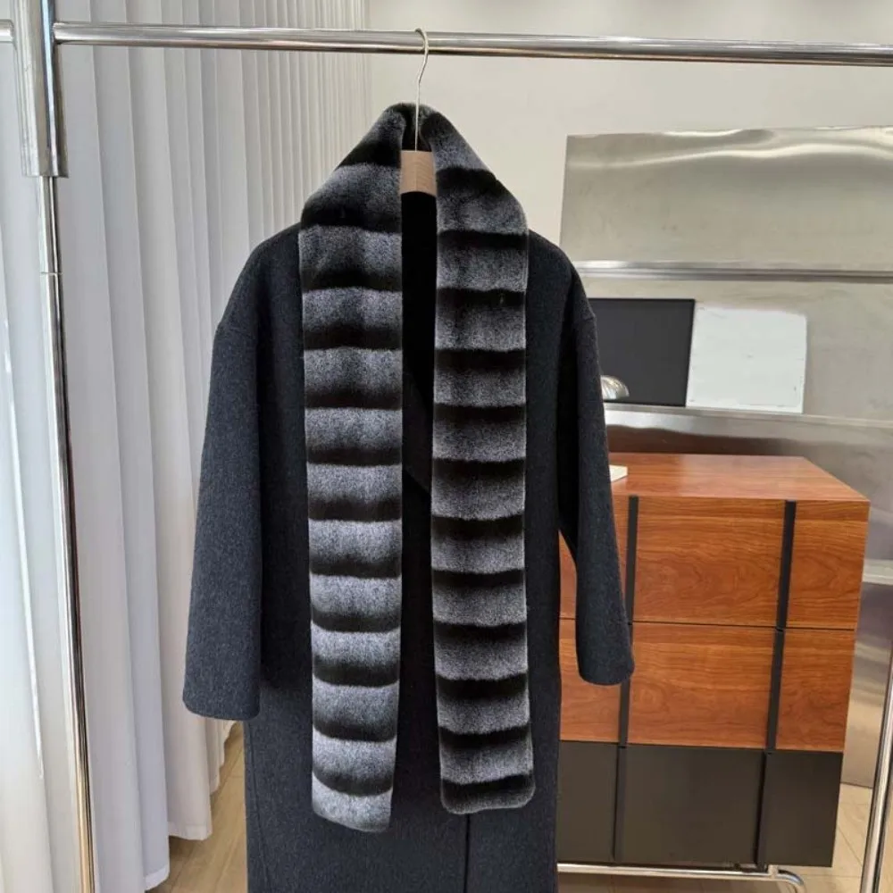 Fluffy Fleece Wrap Faux Striped Fur Scarf Soft Thermal Plush Long Muffler Washable Skin-friendly Contrast Tippet Skiing Resort