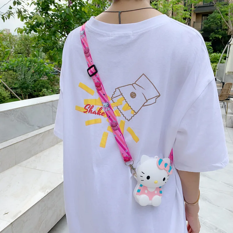 Kawaii Sanrio Anime Silicone Soft Diagonal Cross Bag Hello Kittys My Melody Kuromi Cute Kids Princess Kids Handbag Girls Gift