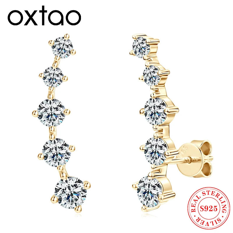 

Серьги-гвоздики OXTAO Crawler из серебра 925 пробы с сертификатом, с муассанитом D VVS1, для женщин, свадебные украшения, подарок