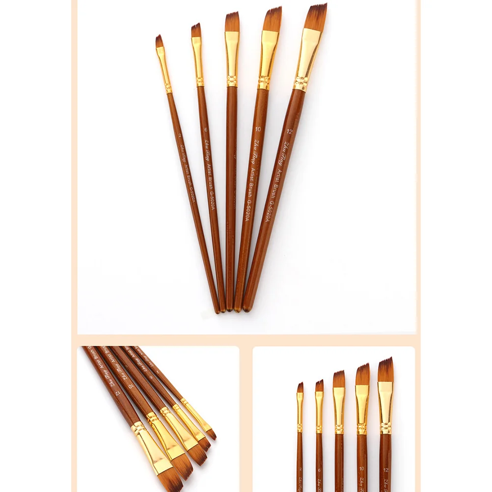 Duas cores pincel de pintura para crianças, pintura a óleo, desenho, madeira, bambu, nylon, 5 pcs