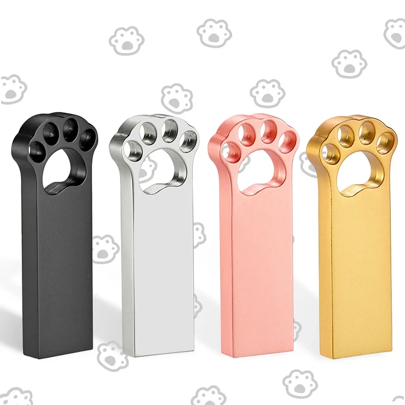 JASTER Cat Paws USB Flash Drives 128GB High Speed Memory Stick 64GB Mini Metal PenDrive 32GB Free Custom Logo USB Stick 16GB 8GB