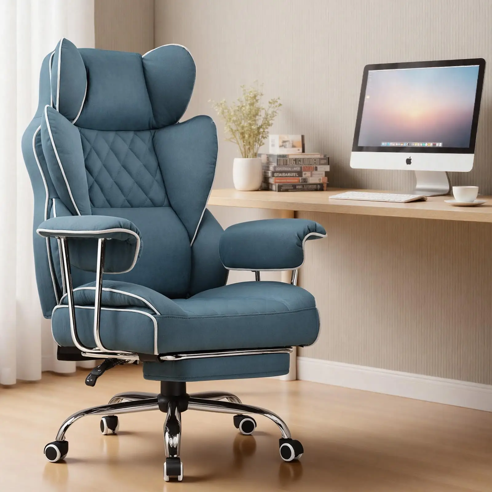 Big and Tall Gaming Chair with Pocket Spring Lumbar Support, Ergonomic Office Chair with Footrest, Executive Desk Chair
