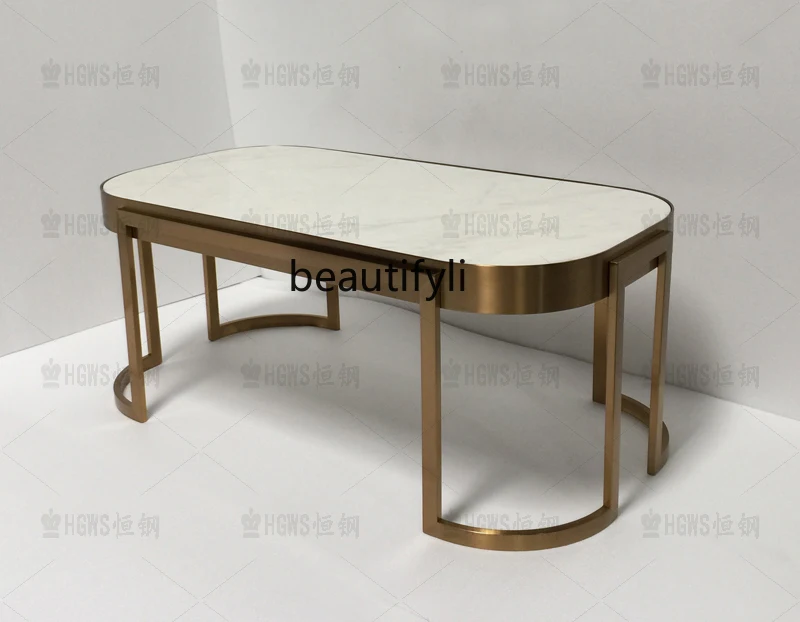 

Stainless steel small apartment rectangular coffee table light luxury, fashionable living room natural marble tea table