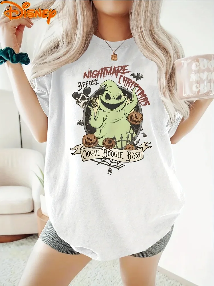 

Halloween Women's Short Sleeved Christmas Eve Horror Phuket Nightmare Print T-shirt Fashionable Casual Daily Versatile Retro Top