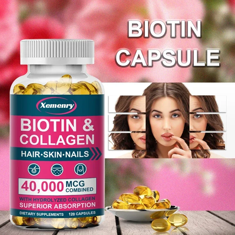 Collagen Biotin Capsules for Extra Strength Boost Hair, Skin and Nails Improve Skin Texture Hair Growth Follicle Repair