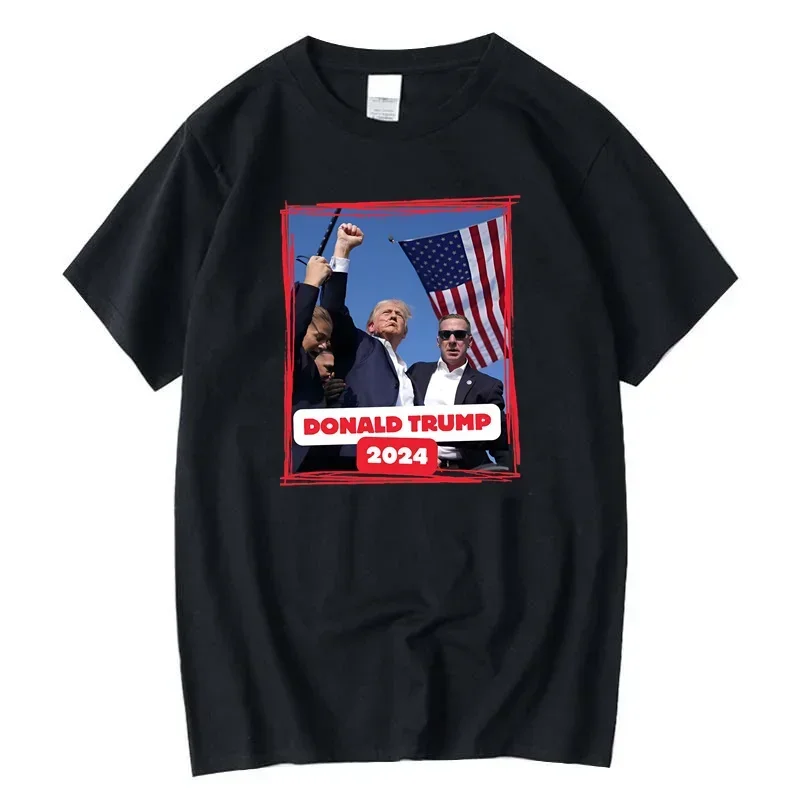 

Men's Donald Trump Never Surrender Defiance 2024 Trump Shot Assassination Attempt Cotton T Shirt Men Summer T Shirts Top Tee