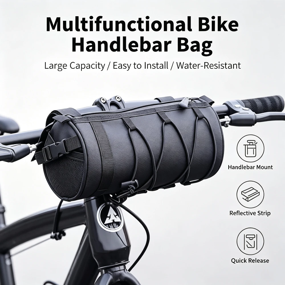 Multi‑Functional Bicycle Front Frame Bag, Oxford Fabric Portable Cycling Storage Pouch, Black Organizer for Road Bike Outdoor