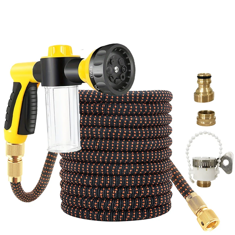 

Expandable Garden Hose - With High-Pressure Foam Gun, 3X Expansion Pipe, Used For Car Washing And Yard Cleaning Supplies