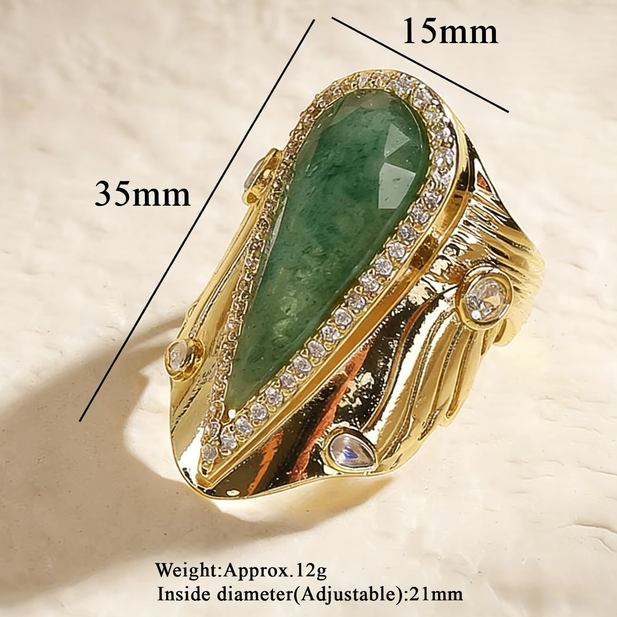 

1PCS Bohemian Teardrop Ring Fashion Natural Gemstone Ring 18K Gold Plated Bezel Setting Women's Fashion Jewelry Daily Party Gift