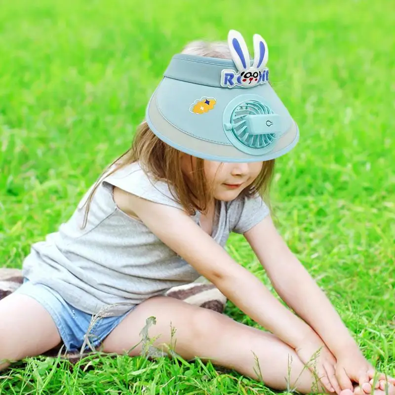 

Sunscreen Empty Top Hat Rabbit Ears Children's Sun Hat With Fan Cute Sunscreen Empty Top Hats Sun Visor Hats With Fan For Boys