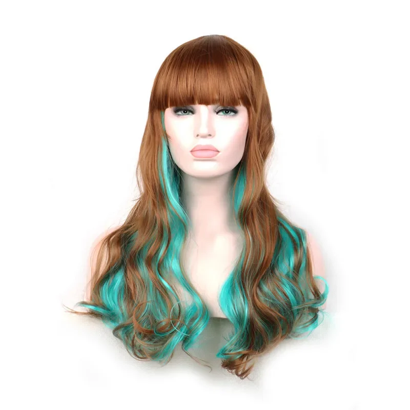 green brown ombre wig women harajuku wigs lolita long wavy synthetic hair heat resistant fiber wigs curly