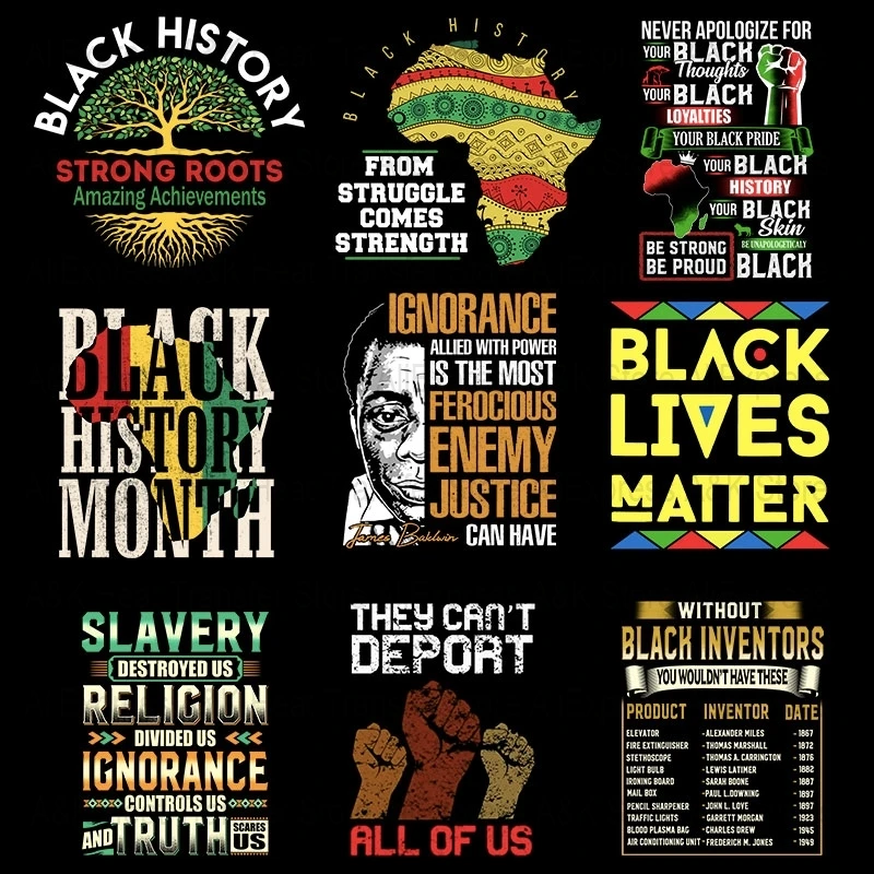 Iron Patches Black History Strong Roots Month Heat Transfer DIY Applique T-Shirt Parches Black Lives Thermo Sticker Stripes